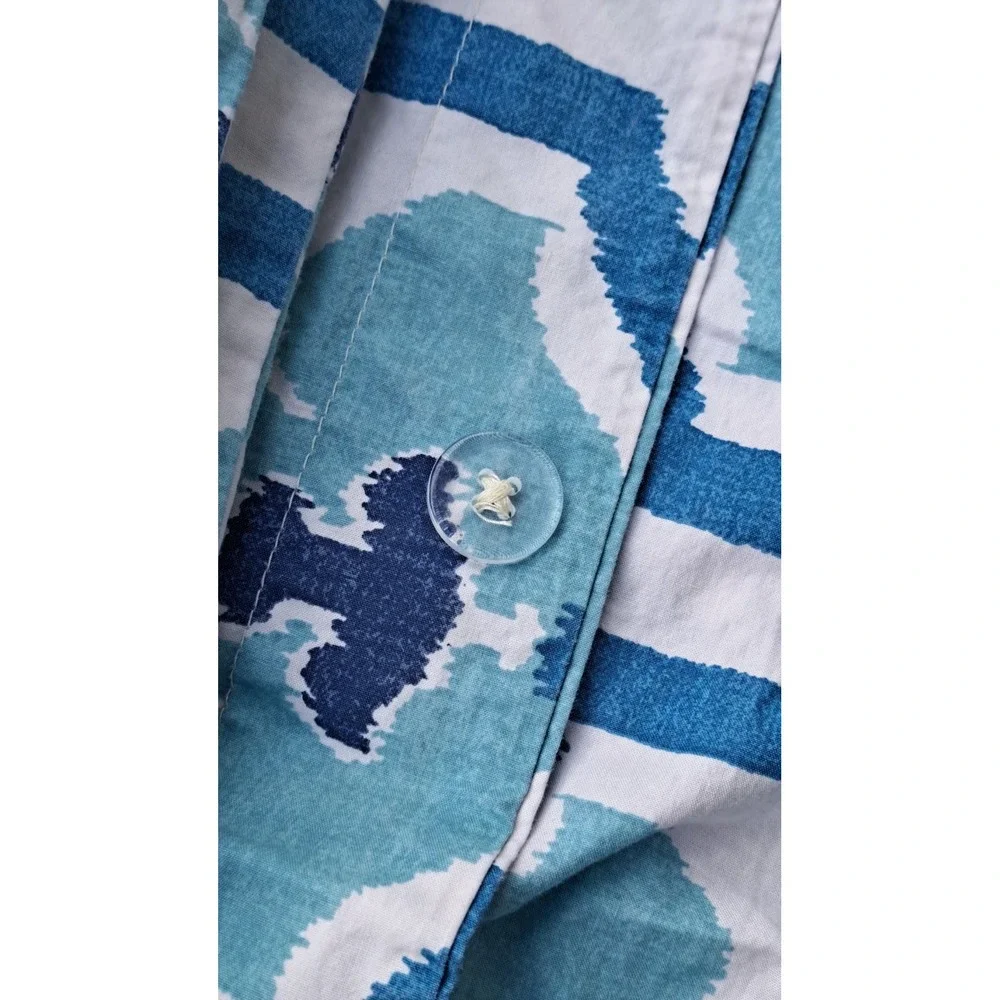 Pottery Barn Full Queen Duvet Cover Blue Medallion Pattern 100% Cotton Buttons